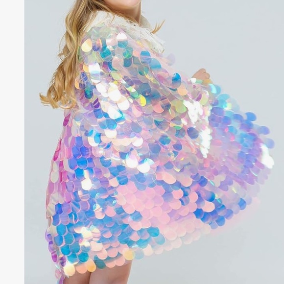 Kid Long iridescent sequin cape cloak kaftan vintage coat hologram
